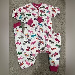 HATLEY LITTLE BLUE HOUSE MOOSE PATTERNED KIDS UNION SUIT PAJAMAS, GIRLS SIZE 10